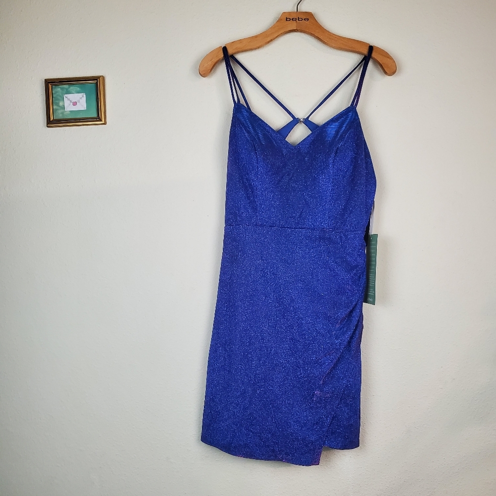 City Triangle Womens Sleeveless Glitter Cut Out Bodycon Dress